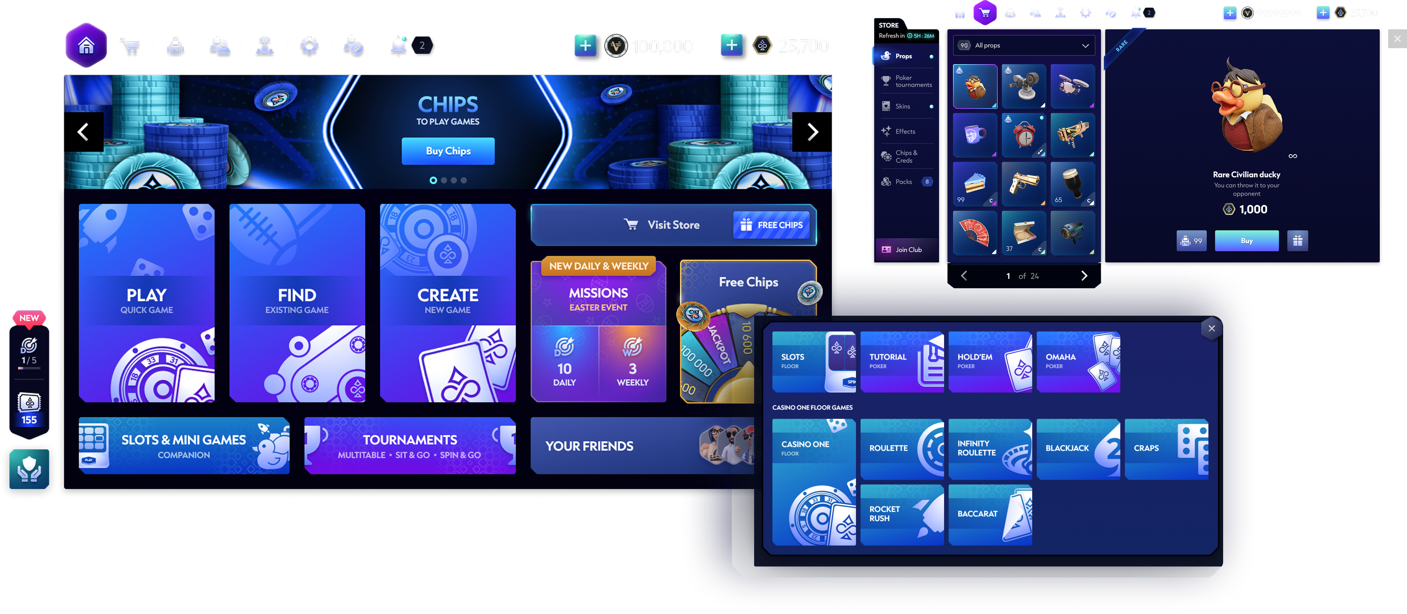 Final Watch redesign combining the homepage, store, and game selection interfaces in one coherent visual system.