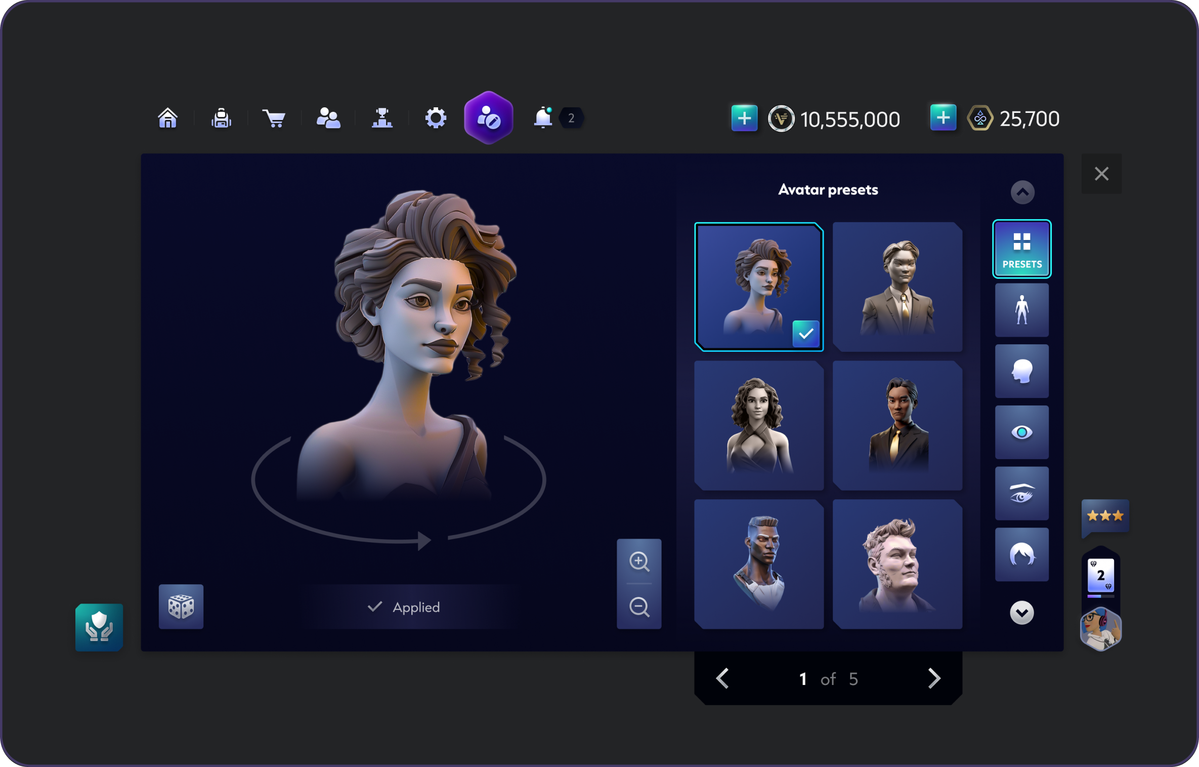 Persistent avatar preview within the customization framework.