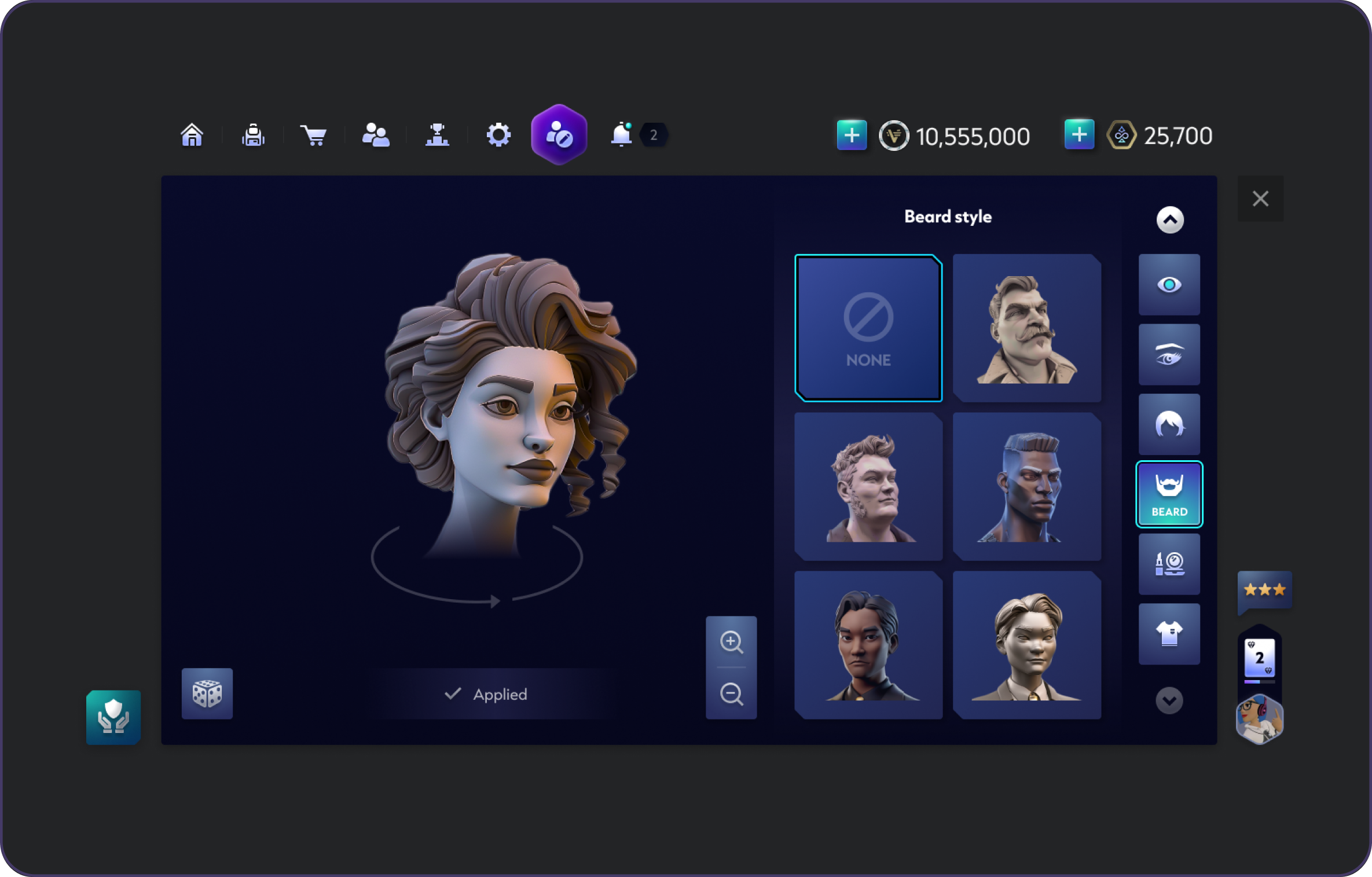 Focused editing controls with the avatar remaining visible.