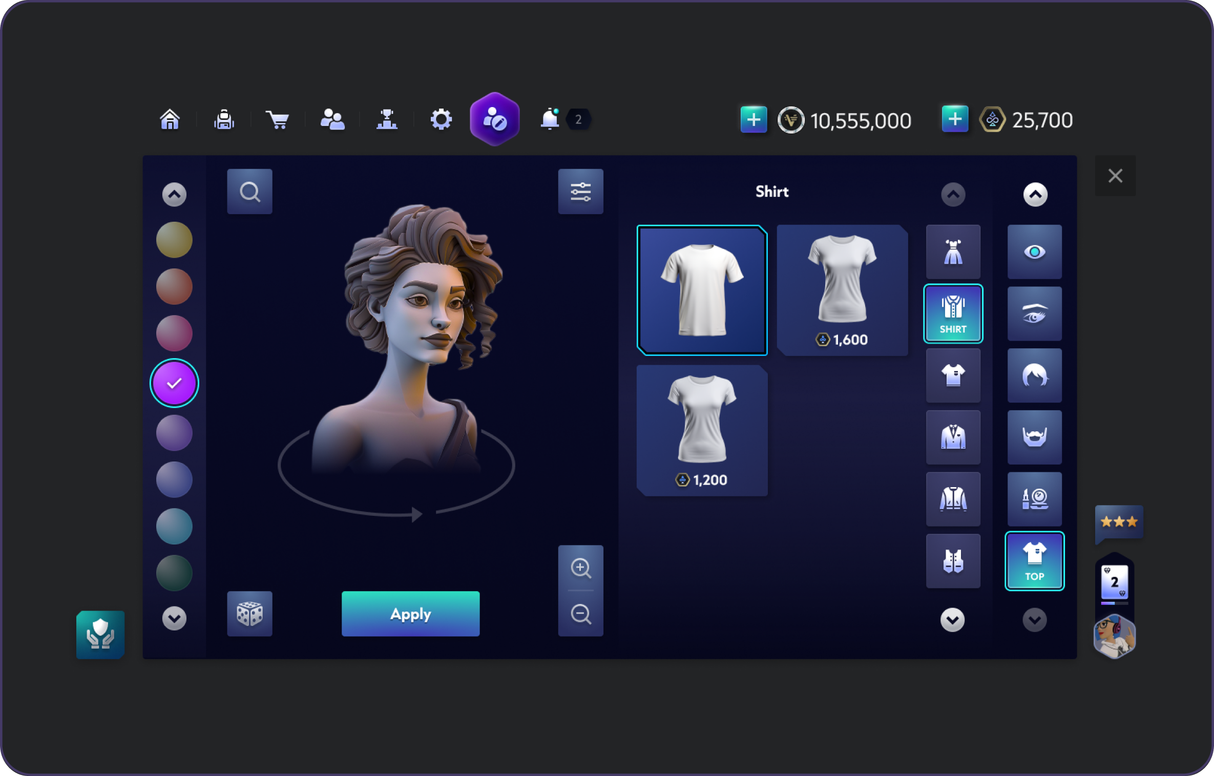 Owned apparel and customization items shown within the same framework.