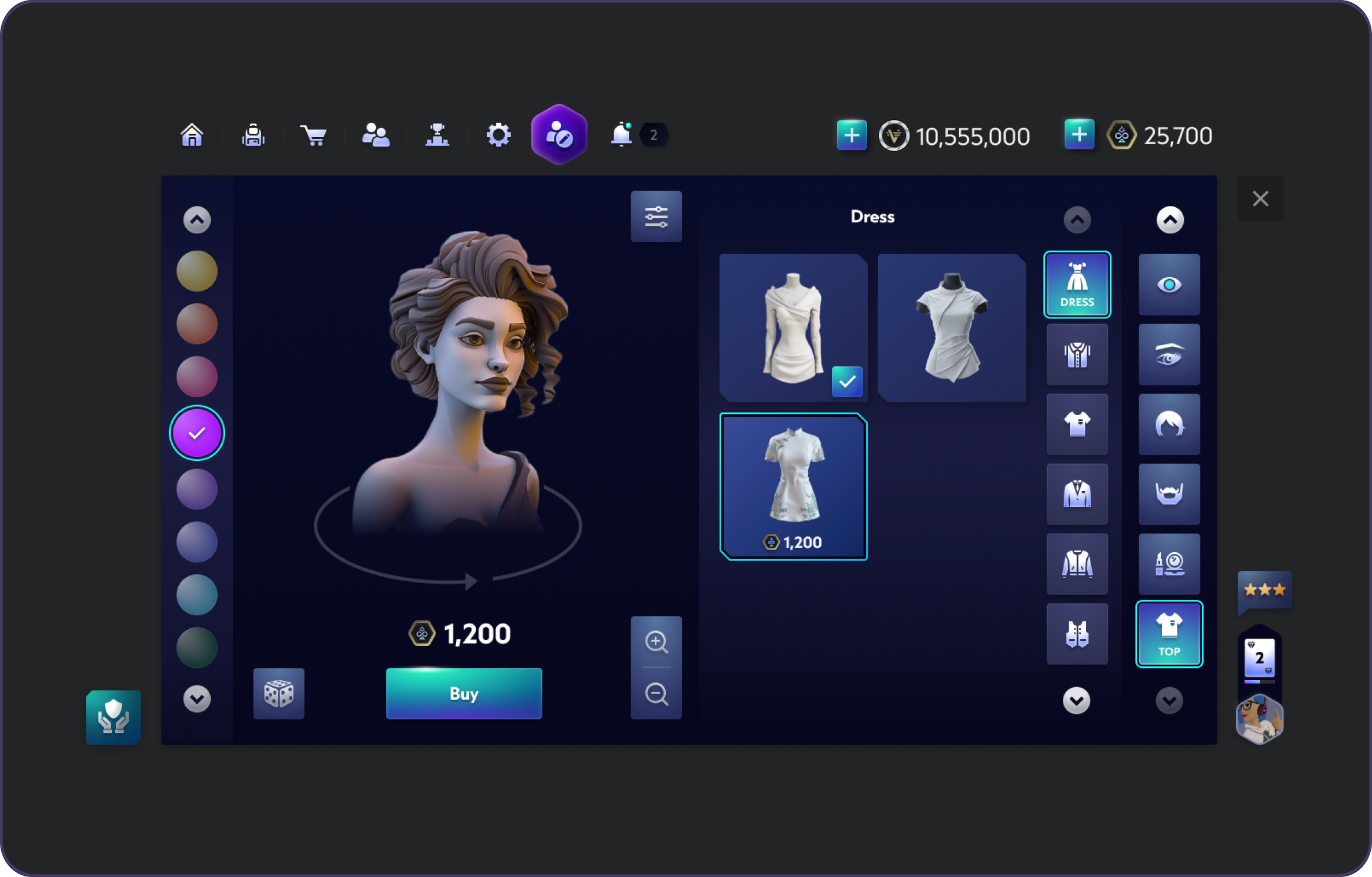 Purchasable avatar content with integrated commerce controls.