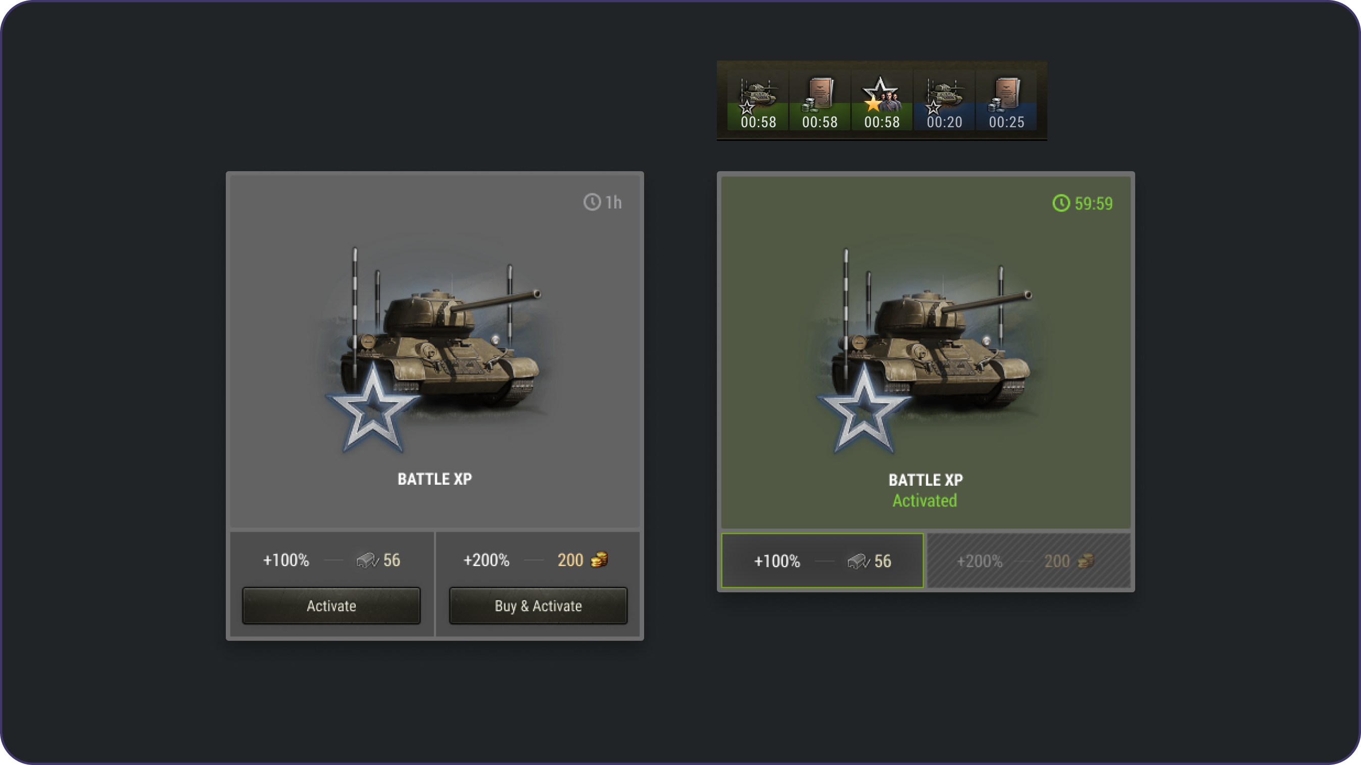 Activated Booster / Hover — World of Tanks Boosters redesign.