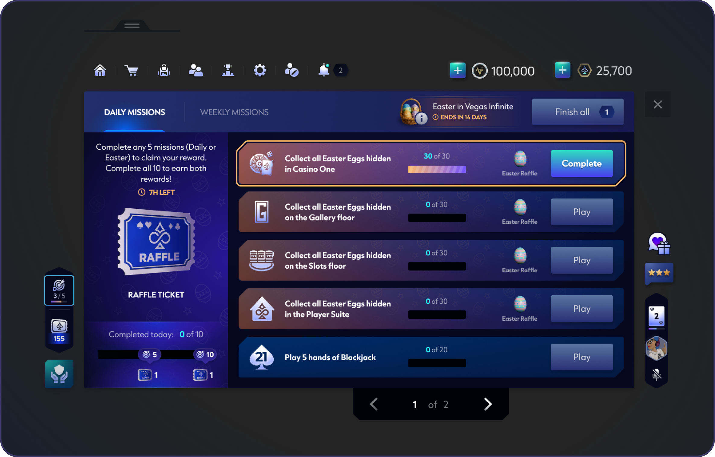 Easter event Missions interface.
