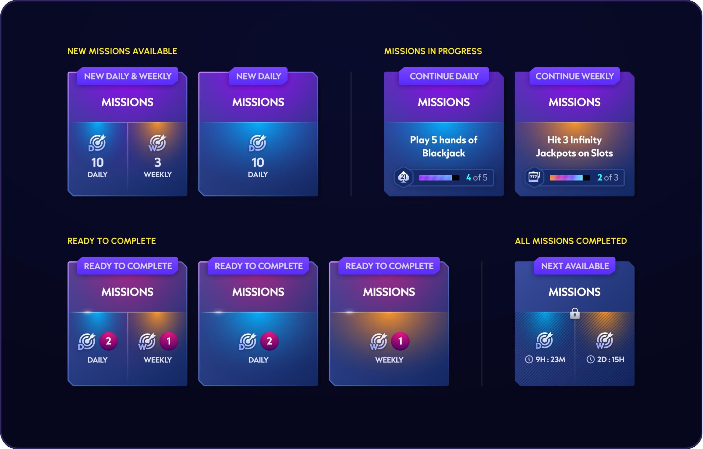 Missions discovery and progress on the homepage.