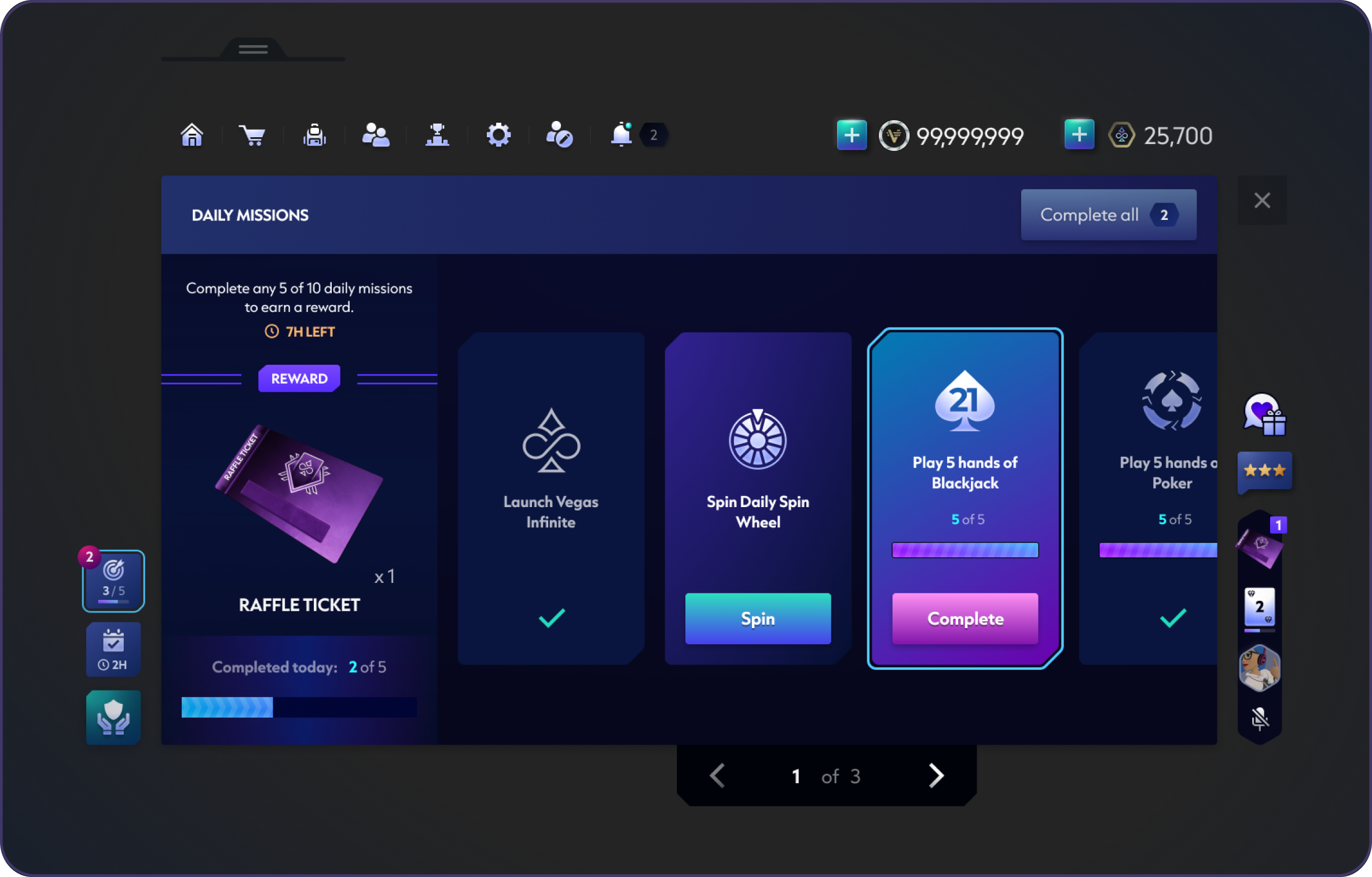 Card-based mission interface exploration.