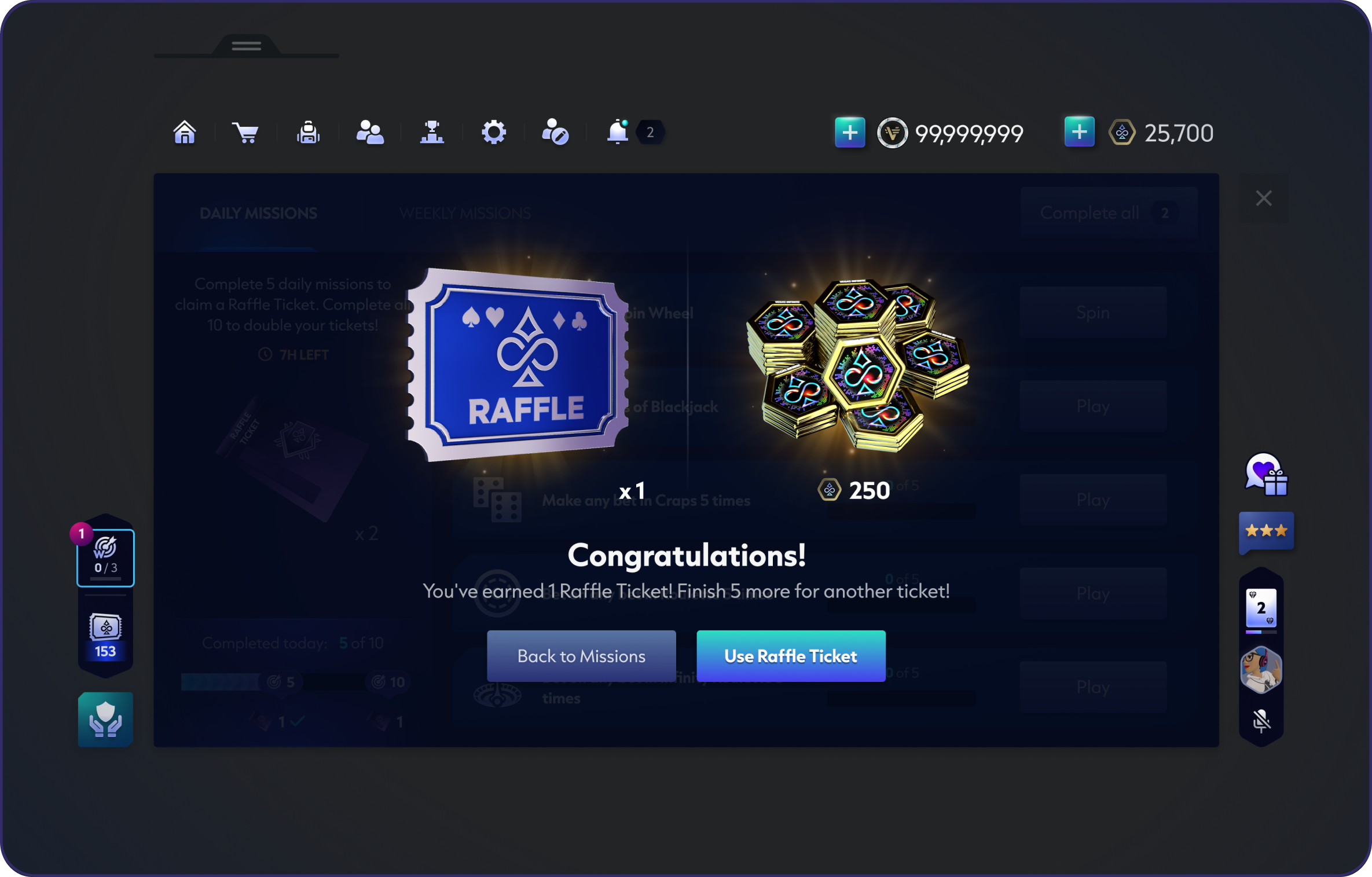 Mission completion and rewards popup.
