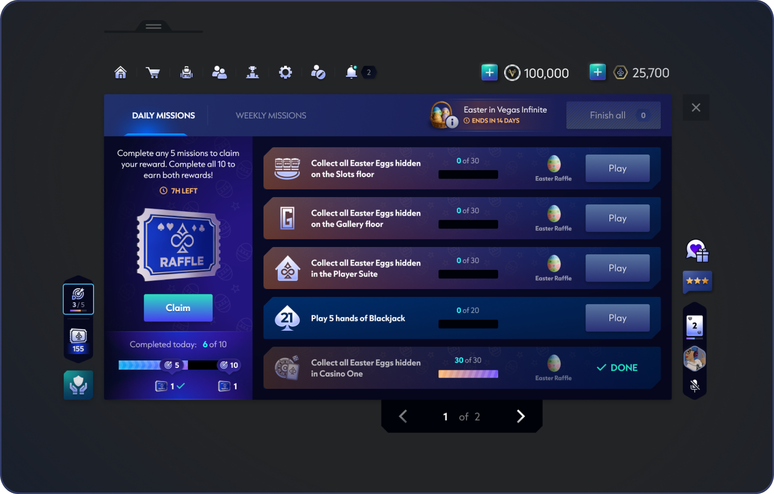 Daily missions integrated into the Watch with progress, objectives, and reward states.