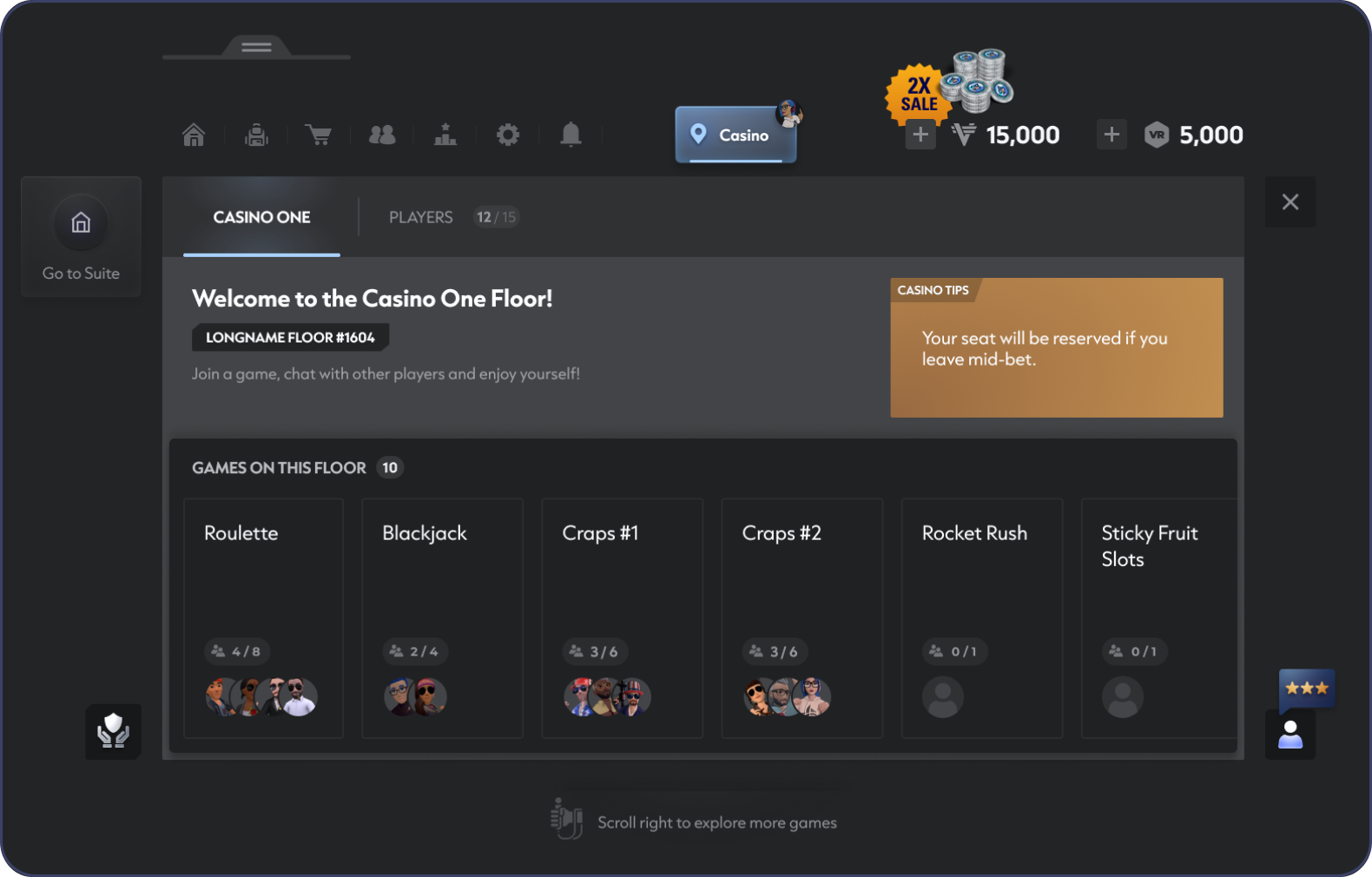 Casino floor wireframe showing how new games fit within the existing navigation structure.