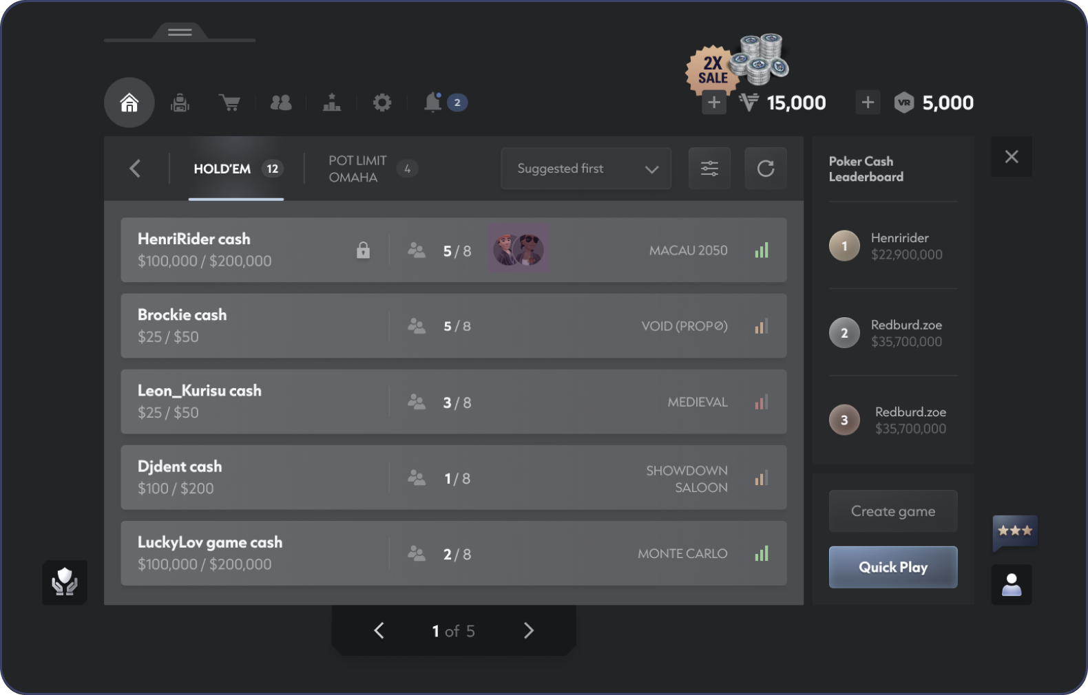 Watch navigation wireframe with a clear poker table list and persistent primary navigation.